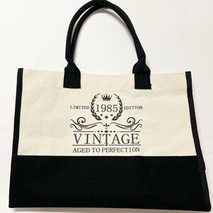 Vintage Aged to Perfection 1985 Limited Edition Black and White Canvas Tote Bag
